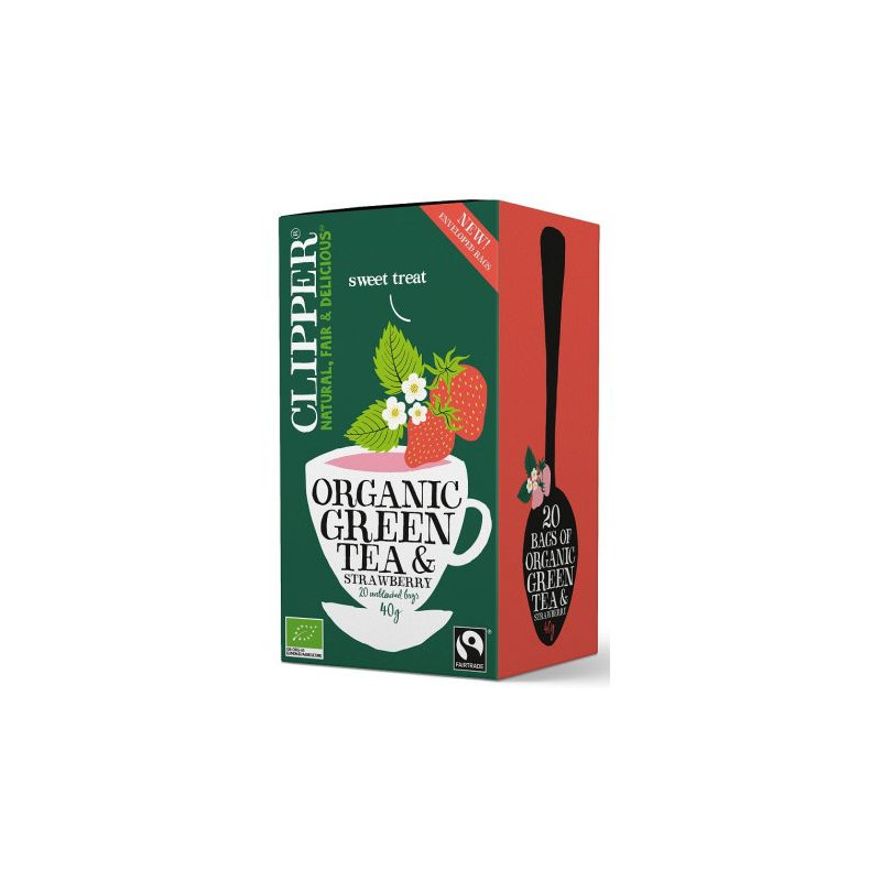 Clipper - Herbata zielona z truskawką BIO (20x2g)