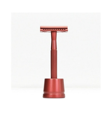 Bambaw - Wielorazowa maszynka do golenia ze stojakiem - czerwona