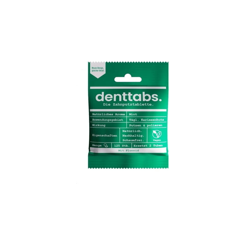 Denttabs - Tabletki do mycia zębów z fluorem, miętowe 125 szt.