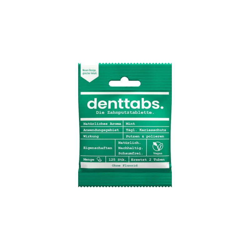 Denttabs - Tabletki do mycia zębów bez fluoru, miętowe 125 szt.