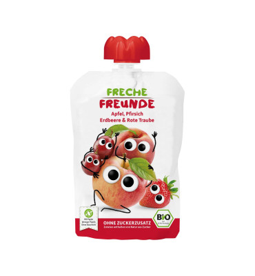 Freche Freunde - Mus jabłko brzoskwinia truskawka winogrono b/g BIO 100g